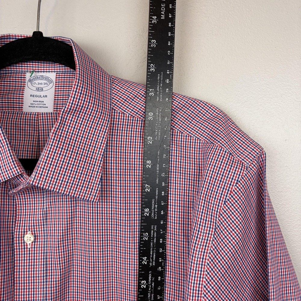 Brooks Brothers Shirts Mens 17 34/35 17-4/5 Blue Red Non Iron Cotton Dress Lot - Picture 6 of 13